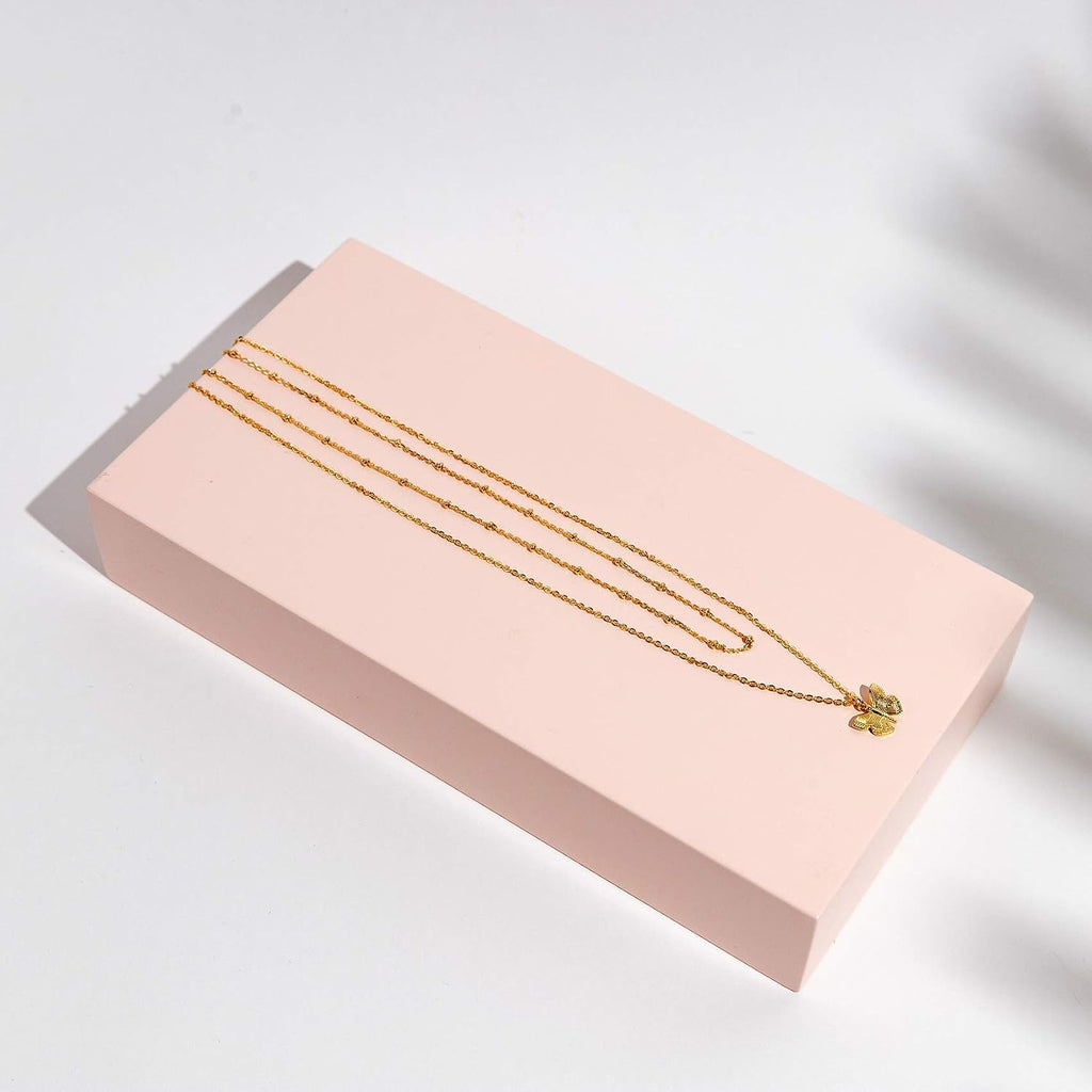 PAVOI 14K Gold Plated Layering Necklaces for Women, Cute Motif Pendants | Layered Chain Necklaces with Butterfly, Heart, Lock, Coin, Lightning Bolt Pendants