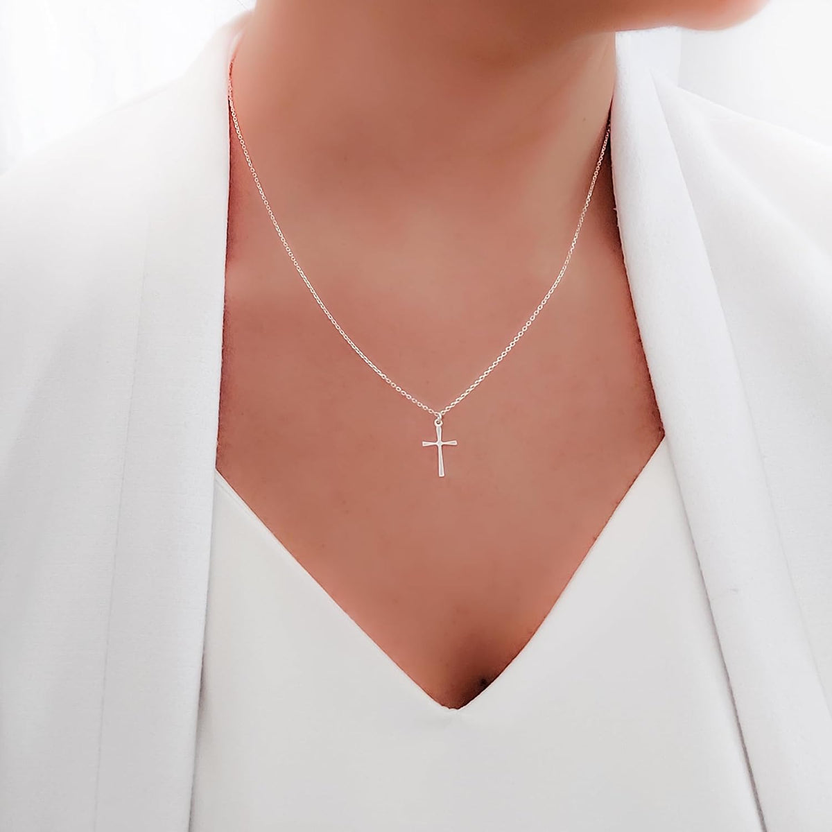 Annika Bella Cross Necklace for Women, 16-18 Inches Silver/Gold Chain, Women's Small Simple Cross Necklaces Religious Charm Jewelry, Faith Gift for Her