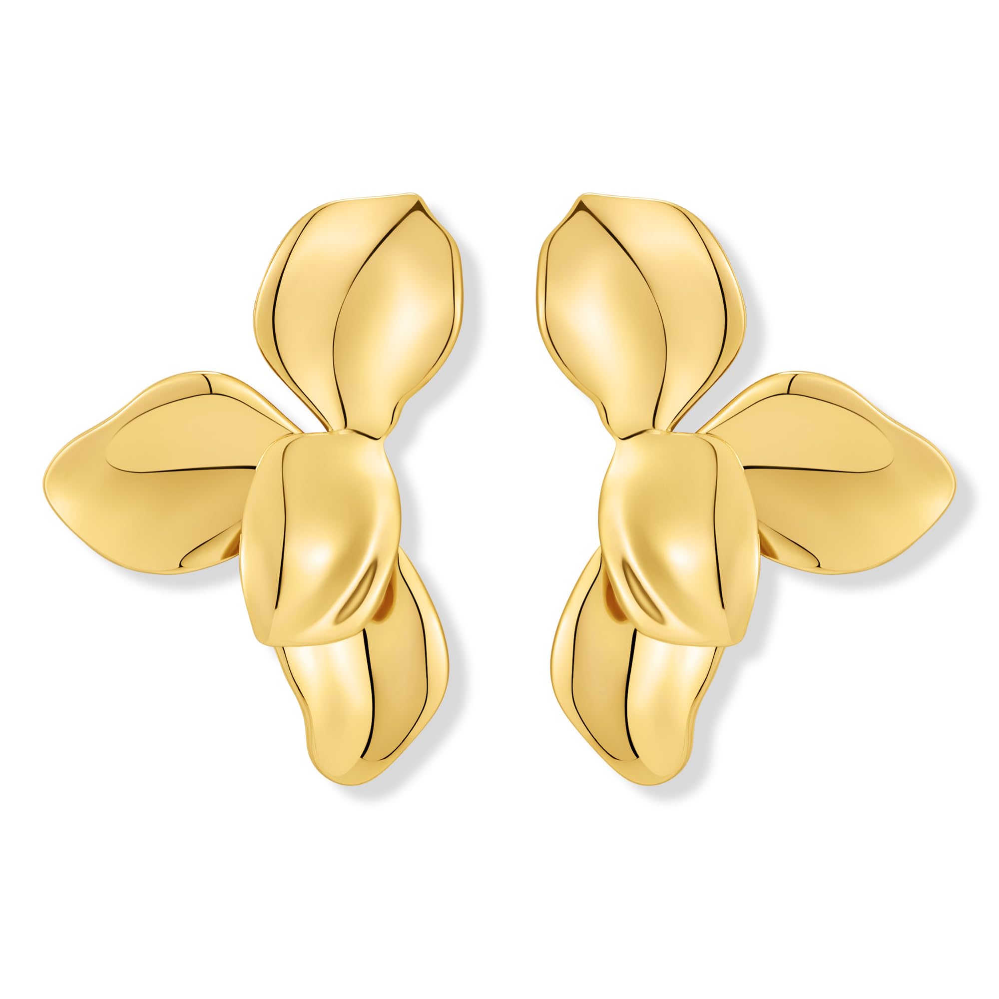 Chunky Gold Statement Earrings For Women Gold Plated Sectored Flower Leaf Shell Angel Wing Earrings Trendy Boho Jewelry For Women Large Stud Earrings Hypoallergenic Earrings Gold Jewelry Gift