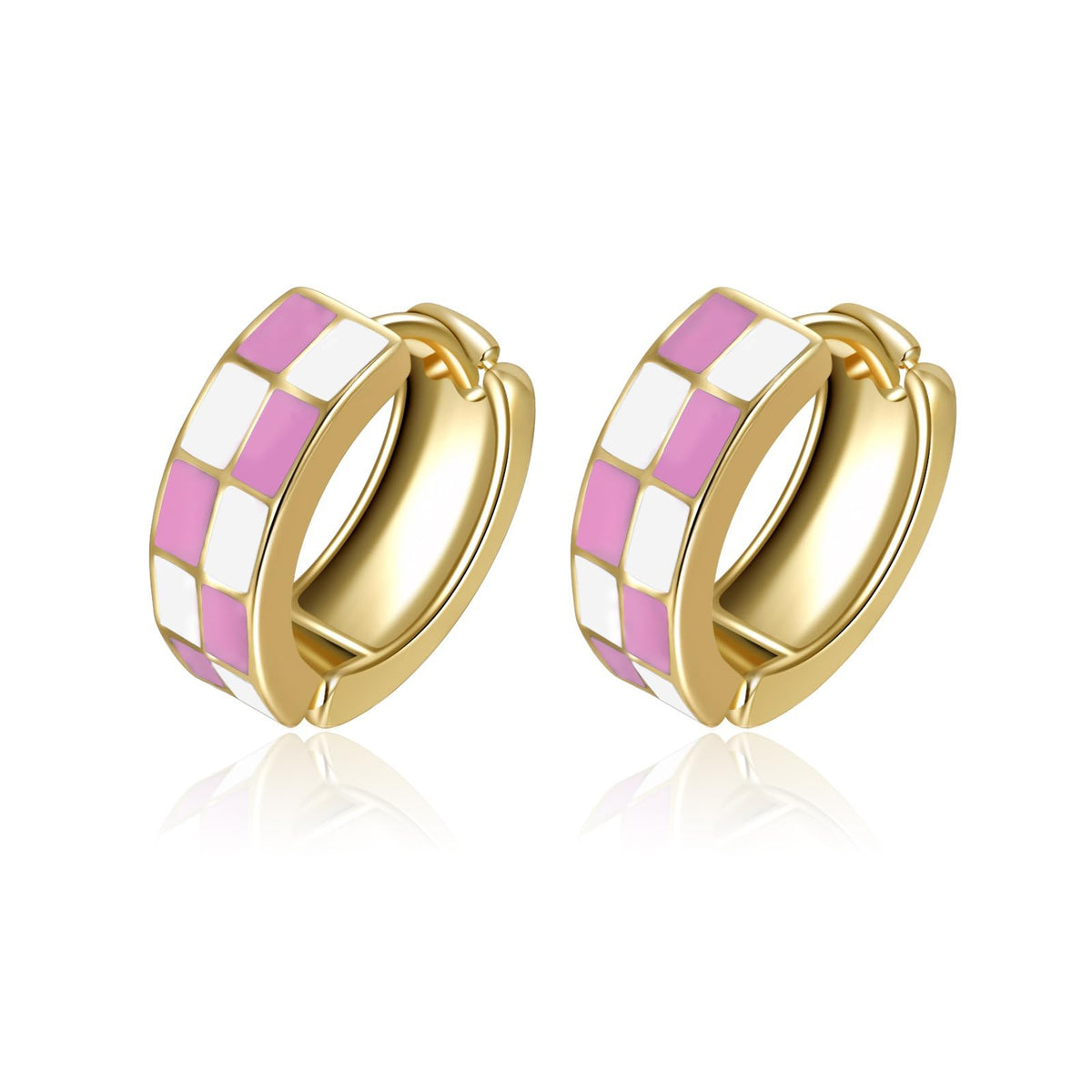 Checker Cartilage Hoops Teacher Earrings for Women White Black Enamel Gold | Hypoallergenic Office & Daily Wear Jewelry Gift