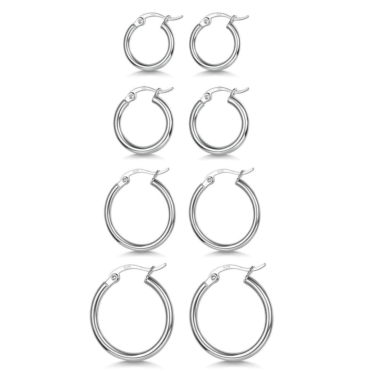 3 Pairs 925 Sterling Silver Hoop Earrings | Small White Gold Plated Hoop Earrings for Women (13mm,15mm,20mm，25mm,30mm,40mm,50mm,60mm)