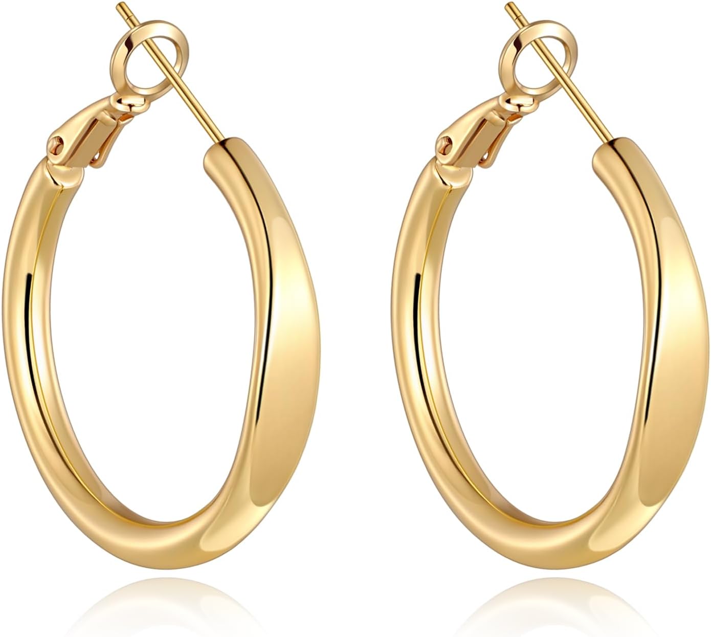 sovesi Flat Edge Chunky 14k Gold Plated Hoop Earrings for Women Trendy | 5mm Thick Hoops, Lightweight Hypoallergenic Hoop Earrings