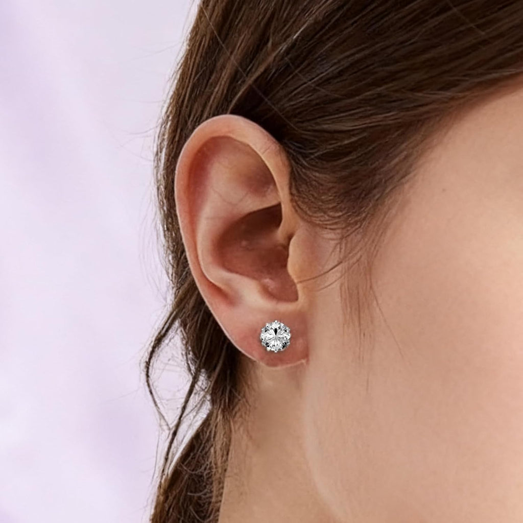 6/12 Pairs Silver Gold Stainless Steel Stud Earrings Set for Women Men | Hypoallergenic, 3 4 5 6 7 8 mm CZ, Lightweight, 14K Gold Plated Surgical 316L, Cubic Zirconia, Multiple Piercing Jewelry