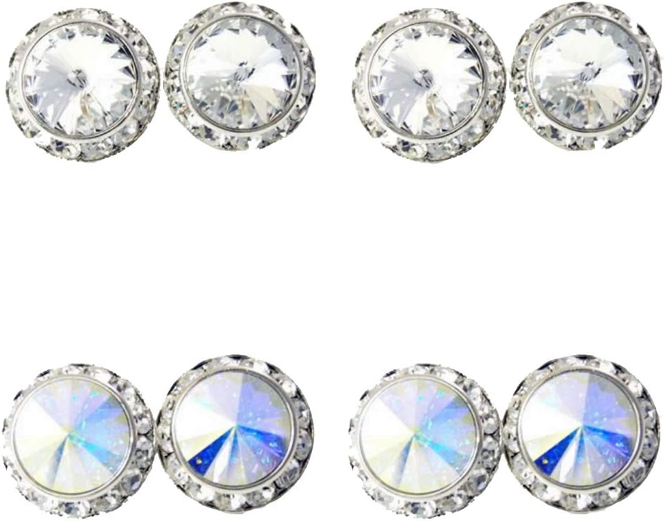 4 Pairs 15mm Rhinestone Round Shaped Acrylic Stone Crystal Ear Studs for Dance Competitions