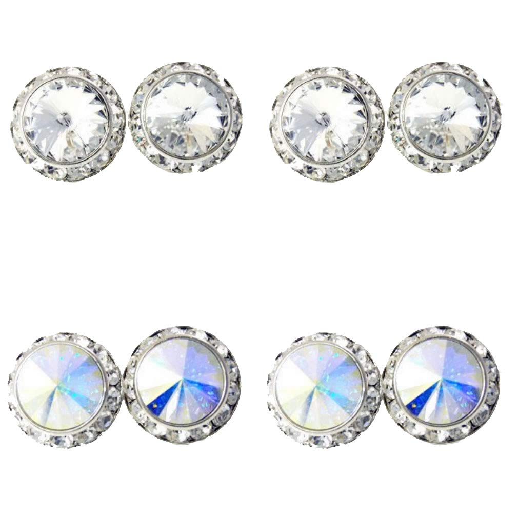 4 Pairs 15mm Rhinestone Round Shaped Acrylic Stone Crystal Ear Studs for Dance Competitions