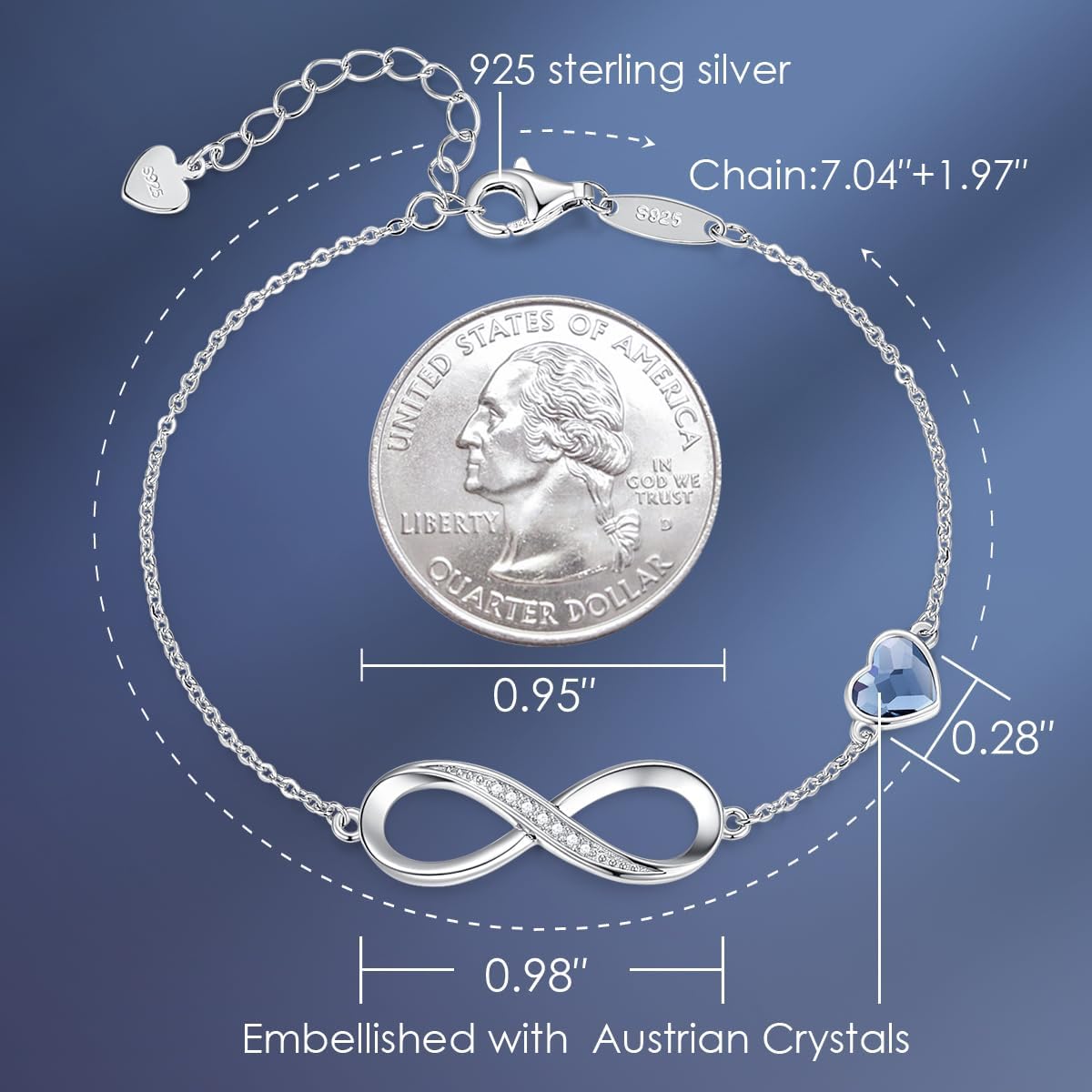 CDE 925 Sterling Silver Infinity Birthstone Bracelet Jewelry Gift for Women | Hypoallergenic,Non Tarnish,Heart CZ,Nickel-Free & Lead-Free,Anniversary Christmas Birthday Idea Gifts for Wife Girlfriend Her