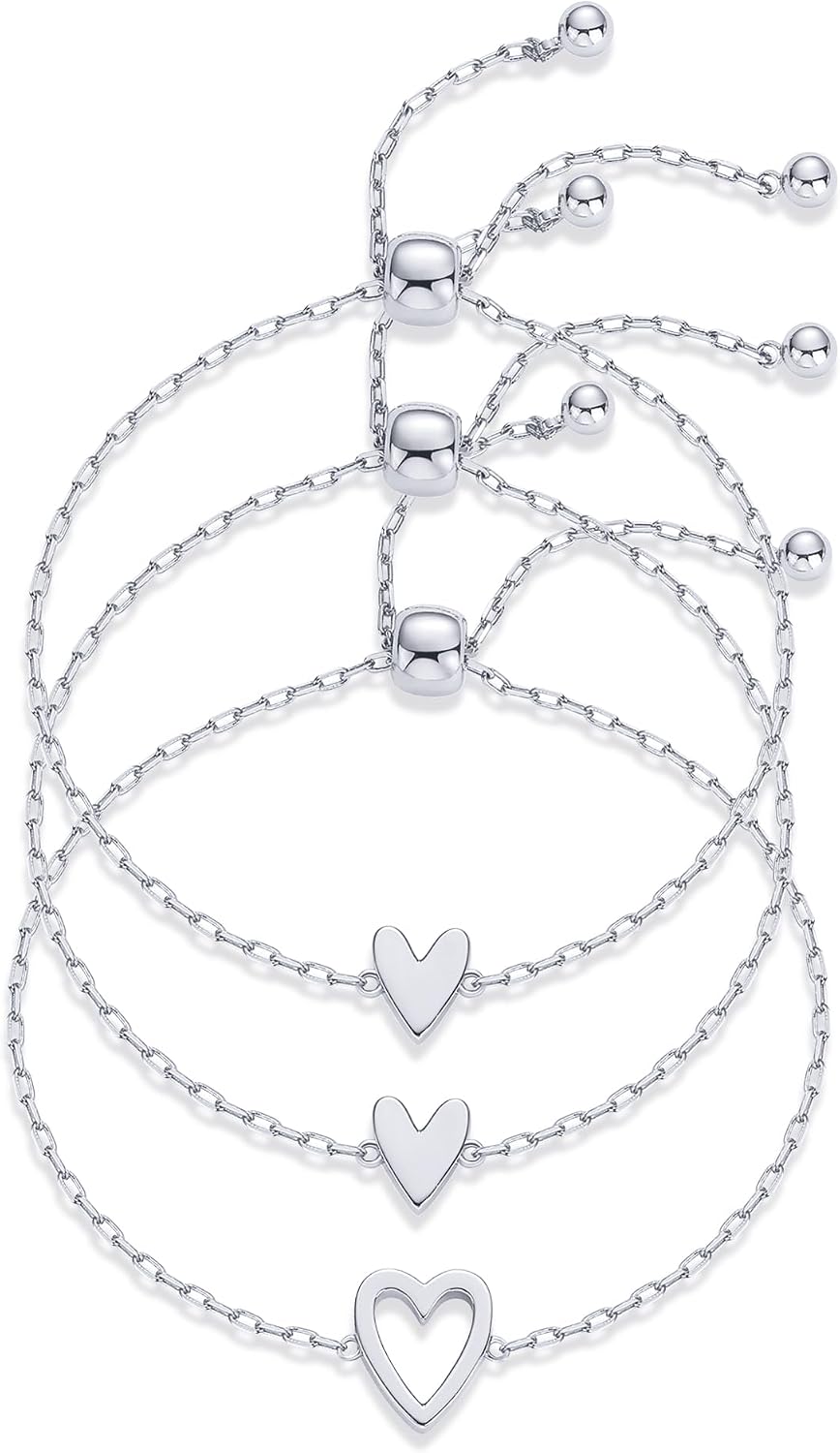 PAVOI Friendship Bracelets for Women, 14K Gold Plated Heart Charm Set | Matching Bracelets, Best Friend Bracelet, Mother Daughter Bracelets, Adjustable Bracelet
