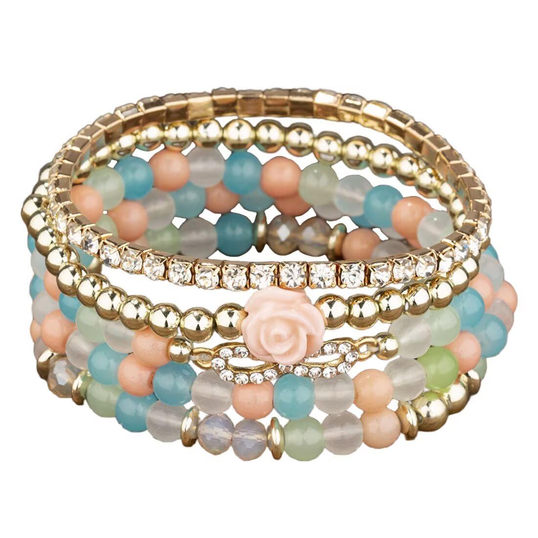 4 Pcs Cute Butterfly Charm Bracelets Set Gold Beaded Stackable Stretch Bracelets Bohemian Summer Jewelry Gifts for Women