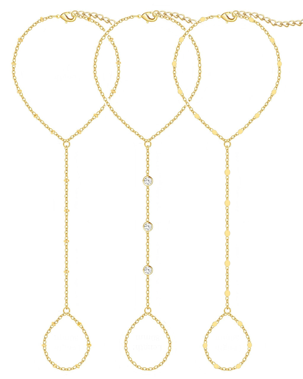 3PCS 14K Gold-Plated Hand Chain Bracelets for Women, Stack Bracelets Set Adjustable, Trendy Dainty Ring Bracelet Hand Chain