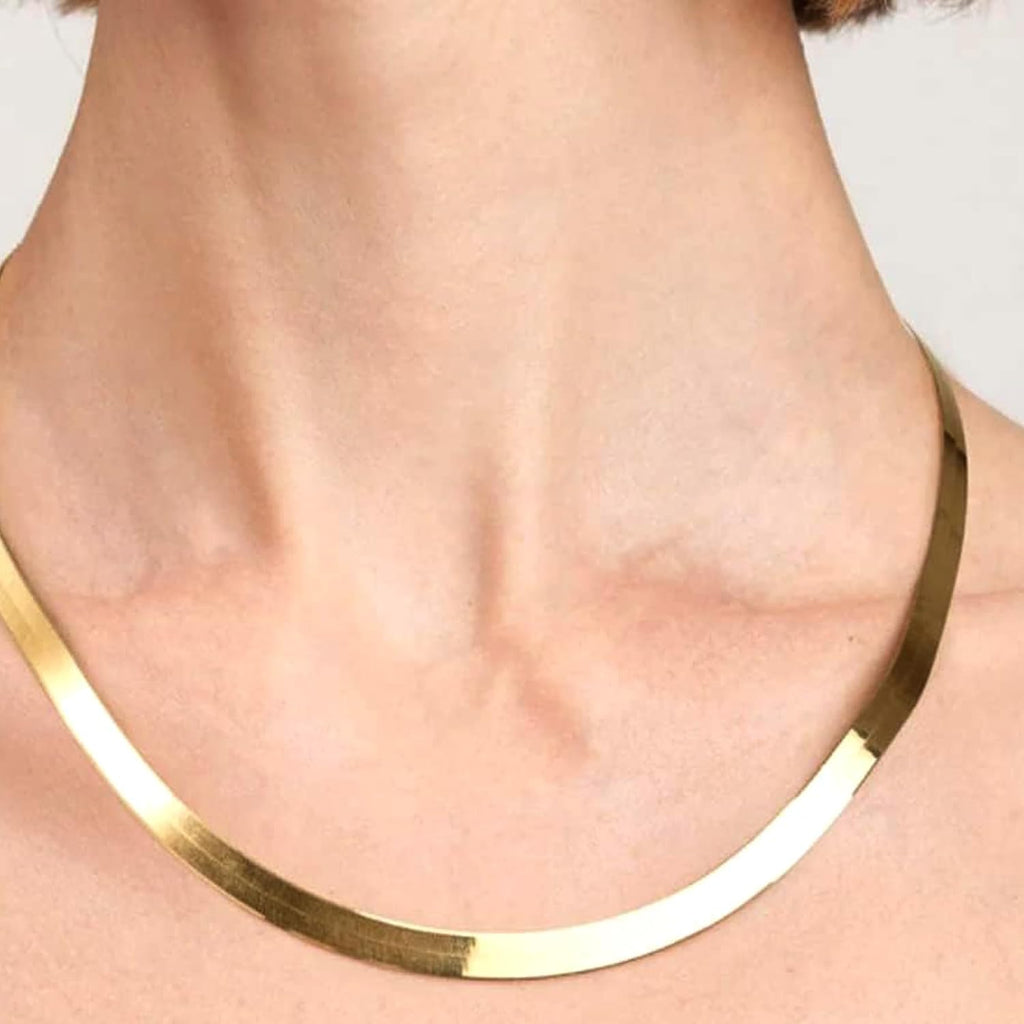 Jewelry Affairs 14k Yellow Solid Gold Imperial Herringbone Chain Necklace, 4.7mm