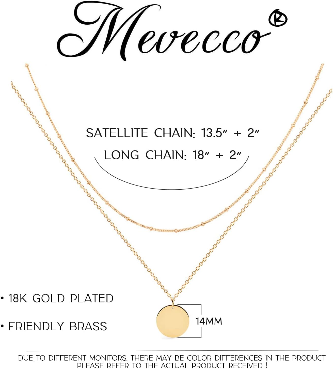 MEVECCO Dainty Pendant Layered Necklaces for Women | 18K Gold Plated Brass, 2-Piece Set With A Choker-Length Upper Layer, Wear Together Or Separately, Refined Everyday Style