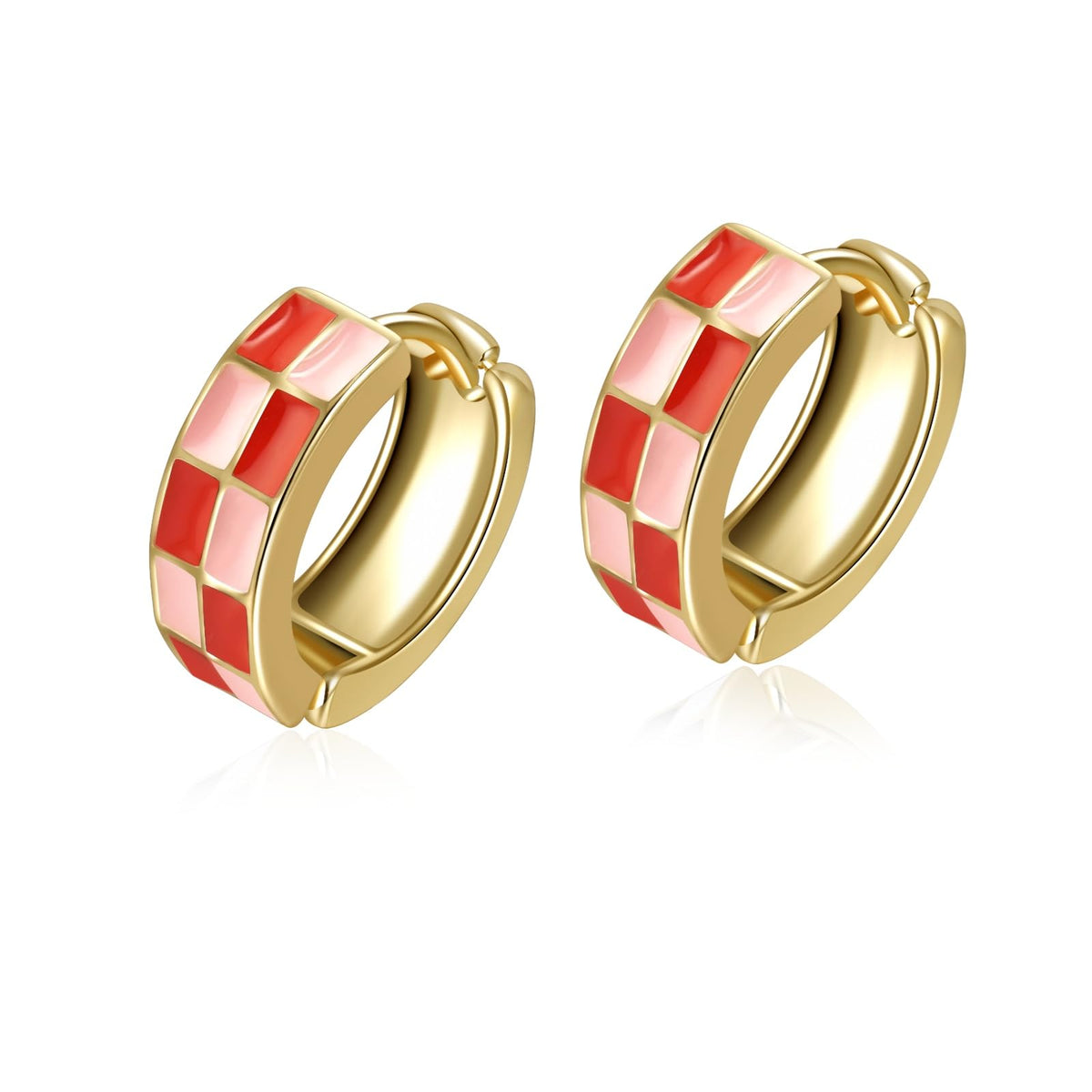 Checker Cartilage Hoops Teacher Earrings for Women White Black Enamel Gold | Hypoallergenic Office & Daily Wear Jewelry Gift