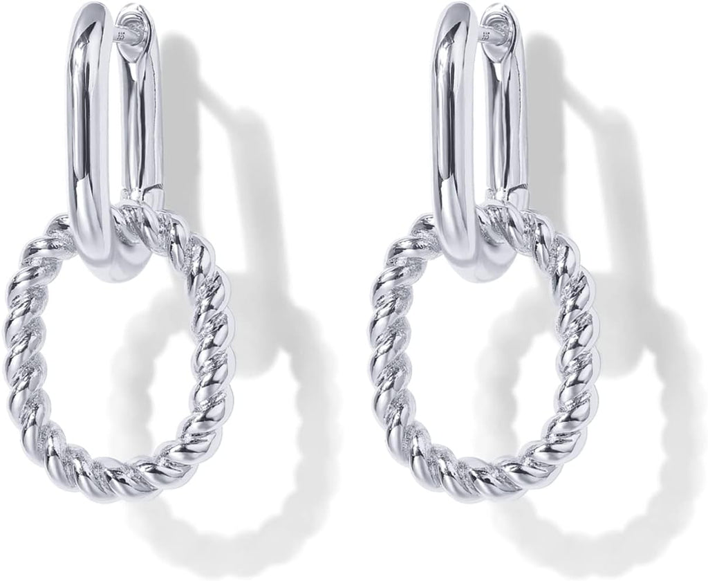 PAVOI Dangle Hoop Earrings for Women, 14K Gold Plated Convertible Paperclip | Chain Link Drop Earrings, Two-Toned Statement Jewelry, Huggie Hoop Earrings, Cubic Zirconia Earrings