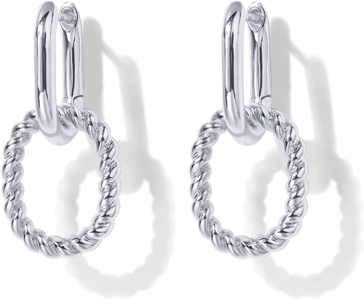 PAVOI Dangle Hoop Earrings for Women, 14K Gold Plated Convertible Paperclip | Chain Link Drop Earrings, Two-Toned Statement Jewelry, Huggie Hoop Earrings, Cubic Zirconia Earrings