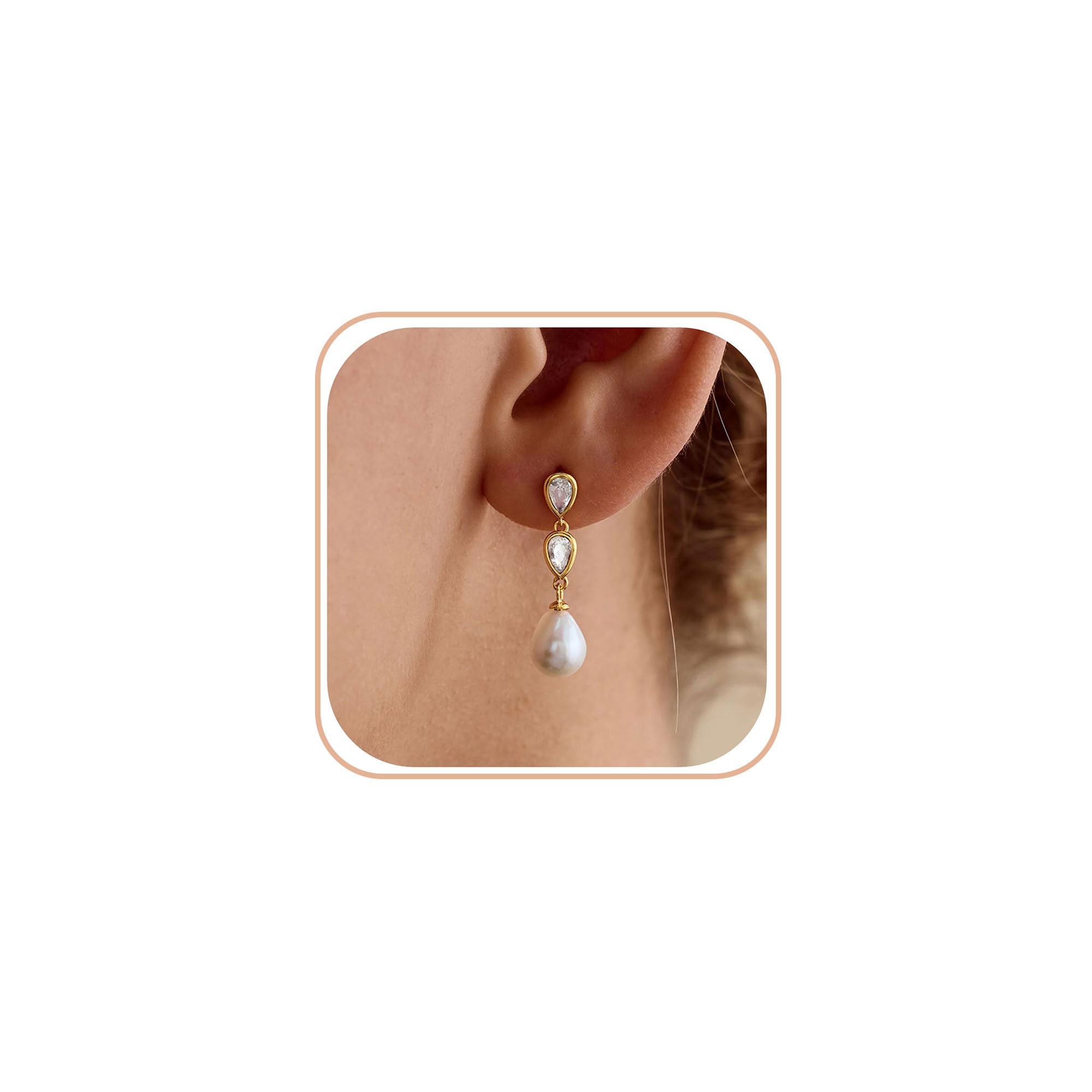 Pearl Dangle Earrings Women Drop Prom Wedding Brides Jewelry Gifts | 14k Gold Plated, Prom, Dangling for Bridal, Lightweight, Flower Design, Gifts For Women, Simple, Daily Wear, Sparkly CZ