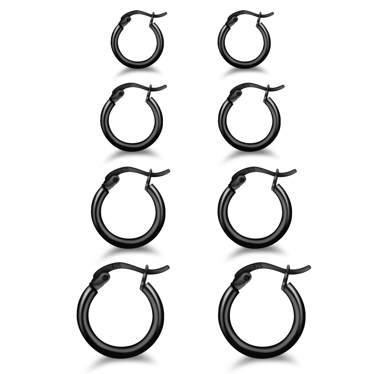 3 Pairs 925 Sterling Silver Hoop Earrings | Small White Gold Plated Hoop Earrings for Women (13mm,15mm,20mm，25mm,30mm,40mm,50mm,60mm)