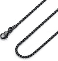 FOSIR Mens Womens Stainless Steel Black Rolo Cable Chain Necklace, Round Box Chains for Men, 2/3/4/5mm Width