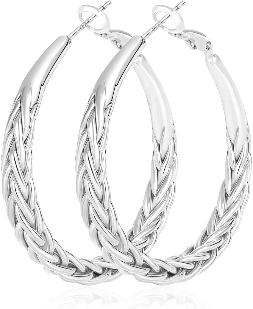 JEMARA Sterling Silver Hoop Earrings Hypoallergenic Thick Silver Earrings | 925 Sterling Silver Post Lightweight Large Chunky Silver Earrings Non Tarnish Trendy Everyday Earrings 30-50MM