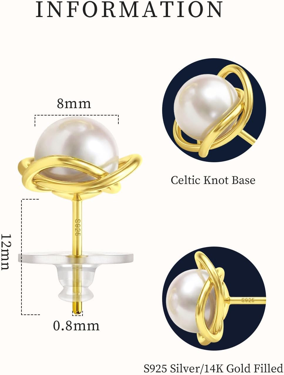 Genuine Freshwater Pearl Earrings for Women 14K Gold Plated | Lucky Four-leaf Clover/Irish Celtic Knot Design, Cultured Freshwater Pearls, Hypoallergenic Silver, Elegant Gift for Women