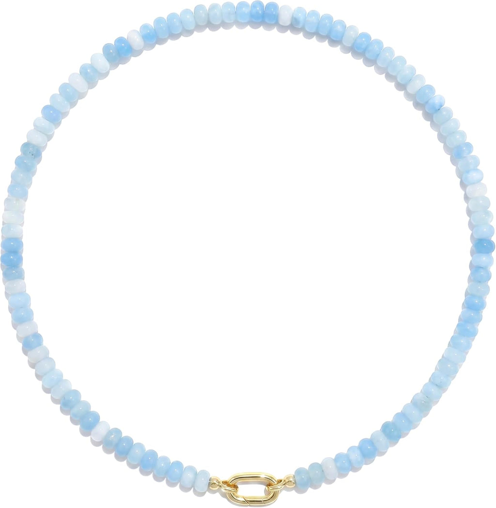 CONRAN KREMIX Colorful Stone Beaded Necklace for Women,Natural Gemstone Bead Choker Necklaces Boho Summer Beach Layering Necklace Jewelry Gift for Women
