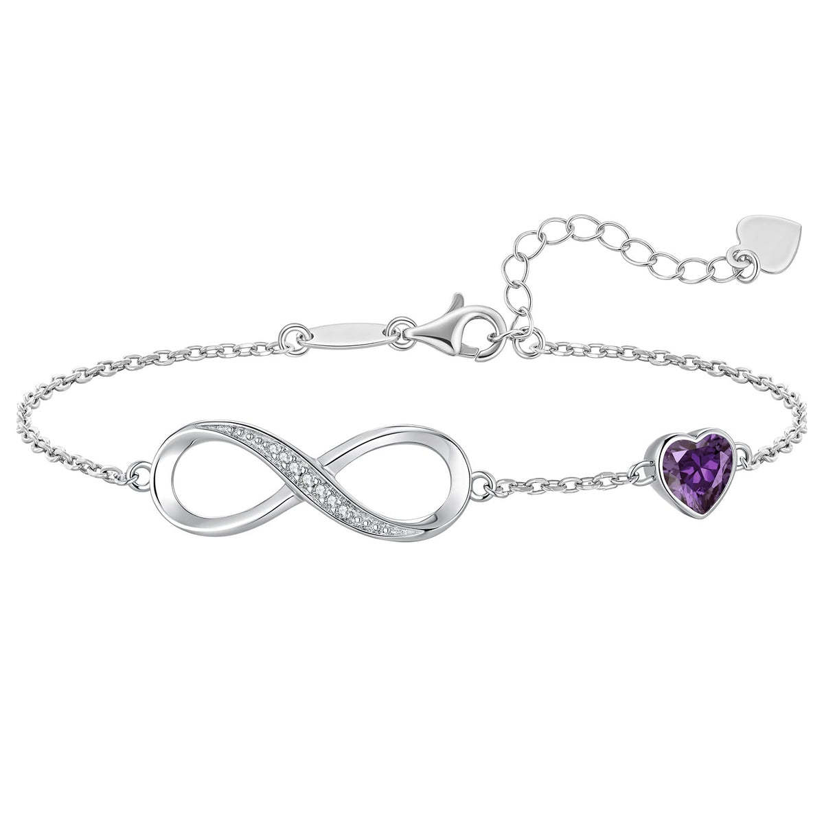 CDE 925 Sterling Silver Infinity Birthstone Bracelet Jewelry Gift for Women | Hypoallergenic,Non Tarnish,Heart CZ,Nickel-Free & Lead-Free,Anniversary Christmas Birthday Idea Gifts for Wife Girlfriend Her