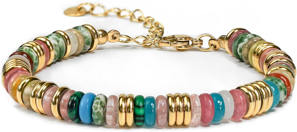 SNGIA Colorful 18K Gold Plated Bracelets for Women, Stack Bangle Beaded Stone Jewelry Accessories Set for Woman, Trendy Fashion Jewelry Gifts
