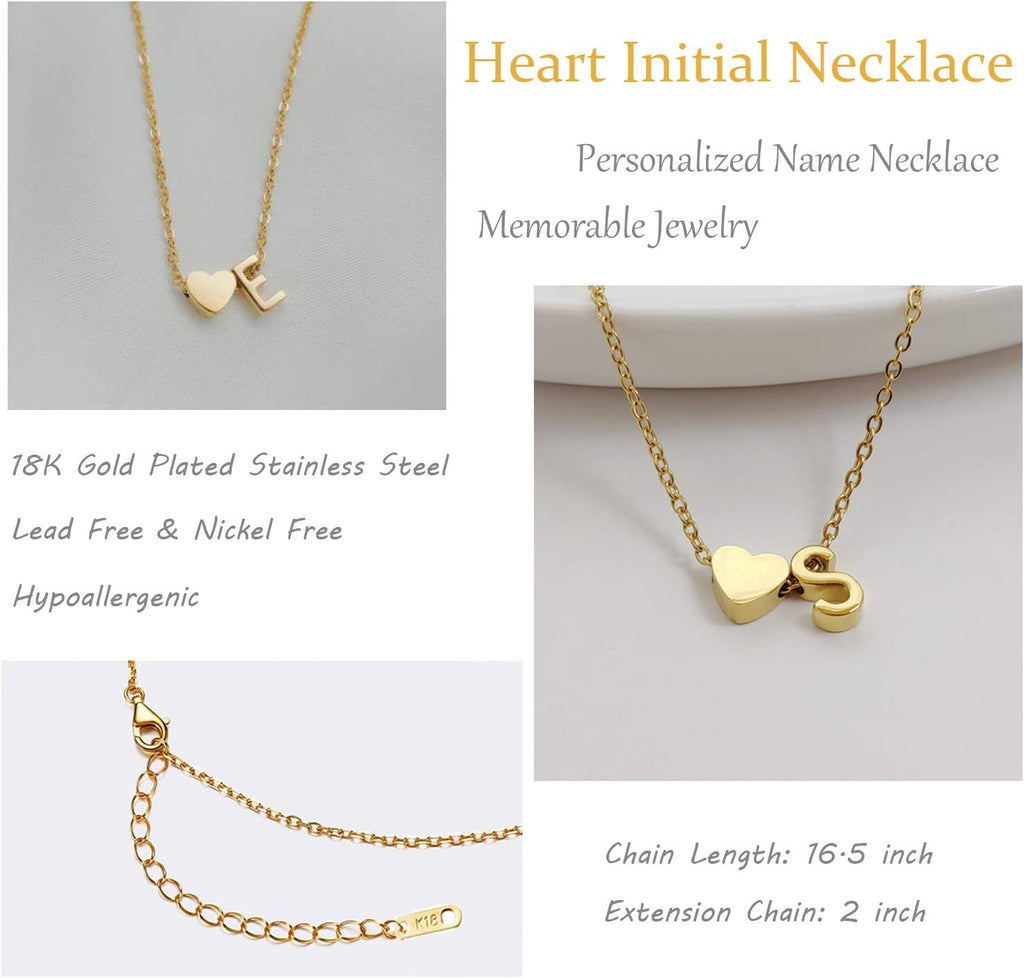Glimmerst Initial Heart Necklace 18K Gold Plated Stainless Steel Tiny Heart Letter Necklace Personalized Monogram Name Necklace for Women