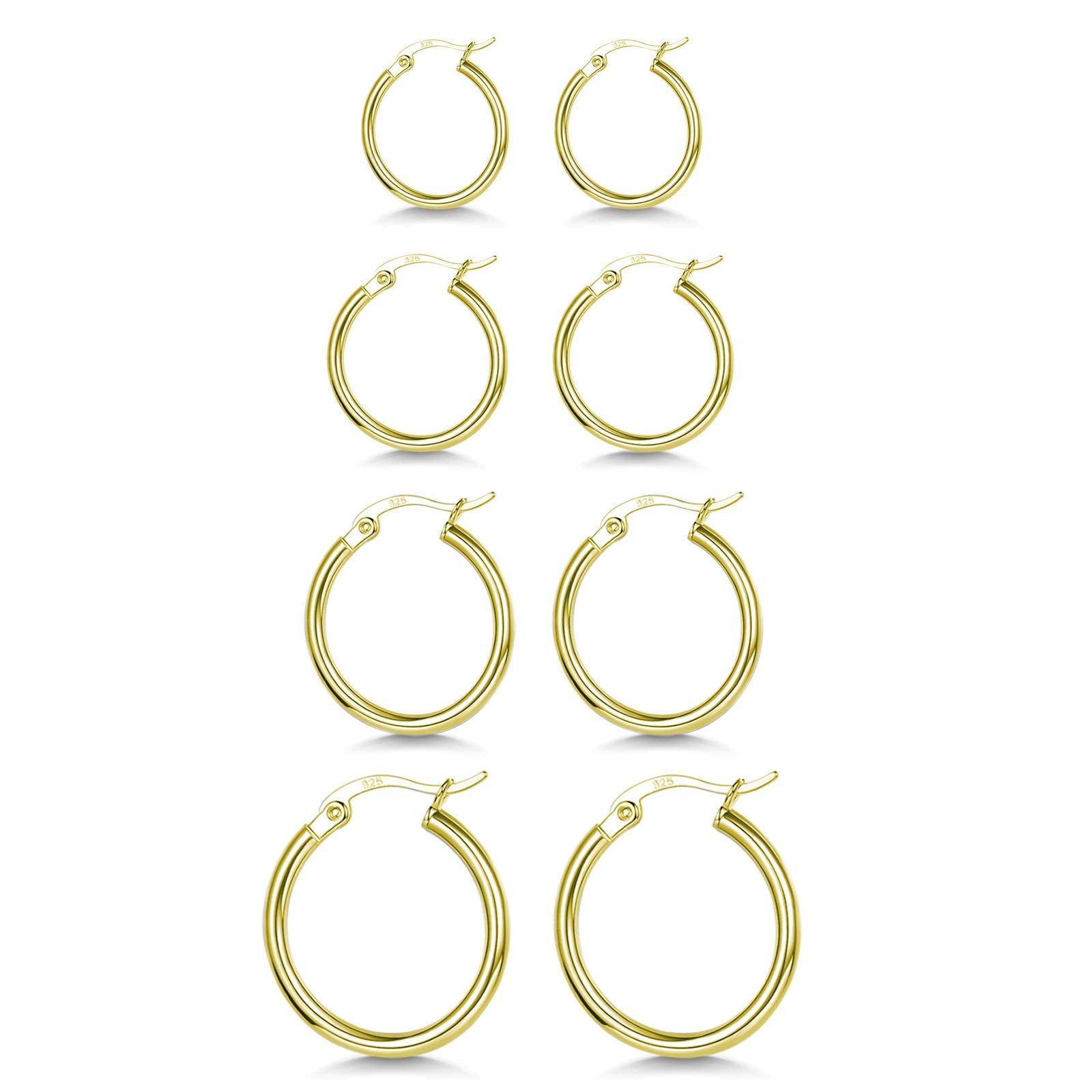 3 Pairs 925 Sterling Silver Hoop Earrings | Small White Gold Plated Hoop Earrings for Women (13mm,15mm,20mm，25mm,30mm,40mm,50mm,60mm)