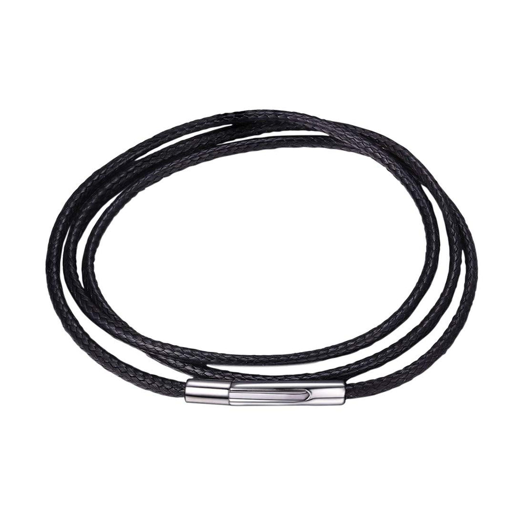 U7 Leather Necklace Cord for Men Black Wax Rope Chain for Pendant | Waterproof Woven Wax Cord Necklace With Stainless Steel Clasp, 1.5/2/3mm, 16-30", Lightweight Comfortable for Everyday Wear