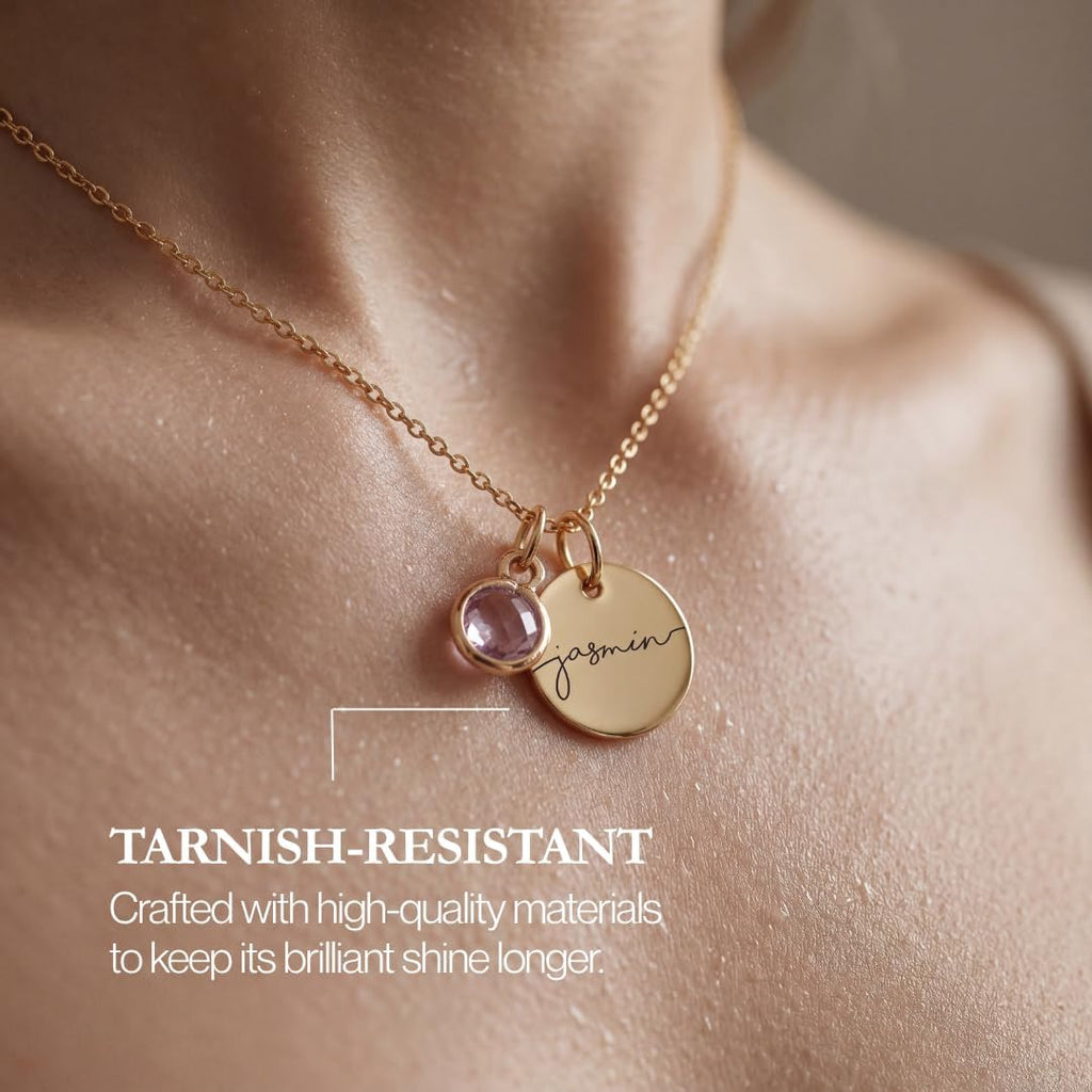 Personalized Birthstone Necklace for Women, Custom Birthstone Name Necklace | Custom necklaces for women, gold plated stainless steel, engraved name and birthstone — gifts for mom, grandma or best friend