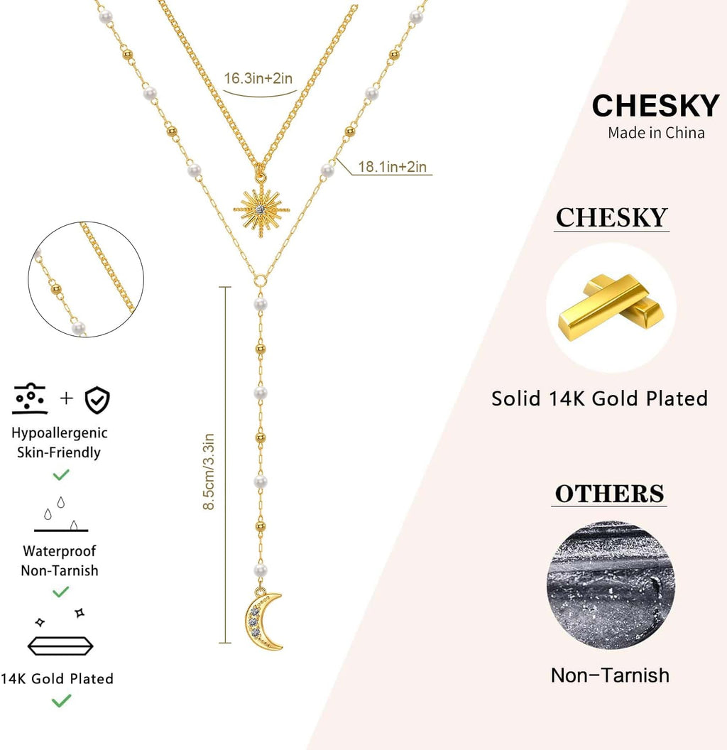 CHESKY Long Necklace for Women, 14k Gold Plated/Streling Silver Lariat Y Necklaces