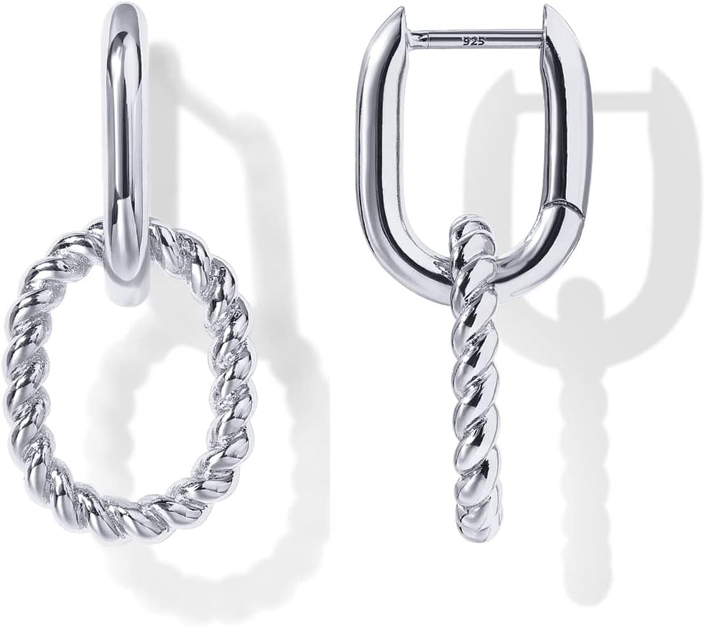 PAVOI Dangle Hoop Earrings for Women, 14K Gold Plated Convertible Paperclip | Chain Link Drop Earrings, Two-Toned Statement Jewelry, Huggie Hoop Earrings, Cubic Zirconia Earrings