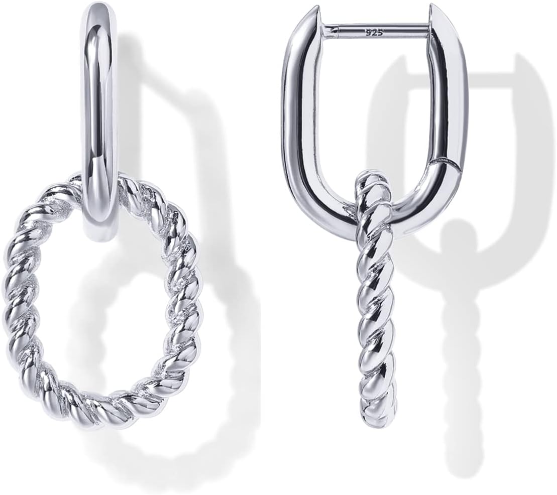 PAVOI Dangle Hoop Earrings for Women, 14K Gold Plated Convertible Paperclip | Chain Link Drop Earrings, Two-Toned Statement Jewelry, Huggie Hoop Earrings, Cubic Zirconia Earrings