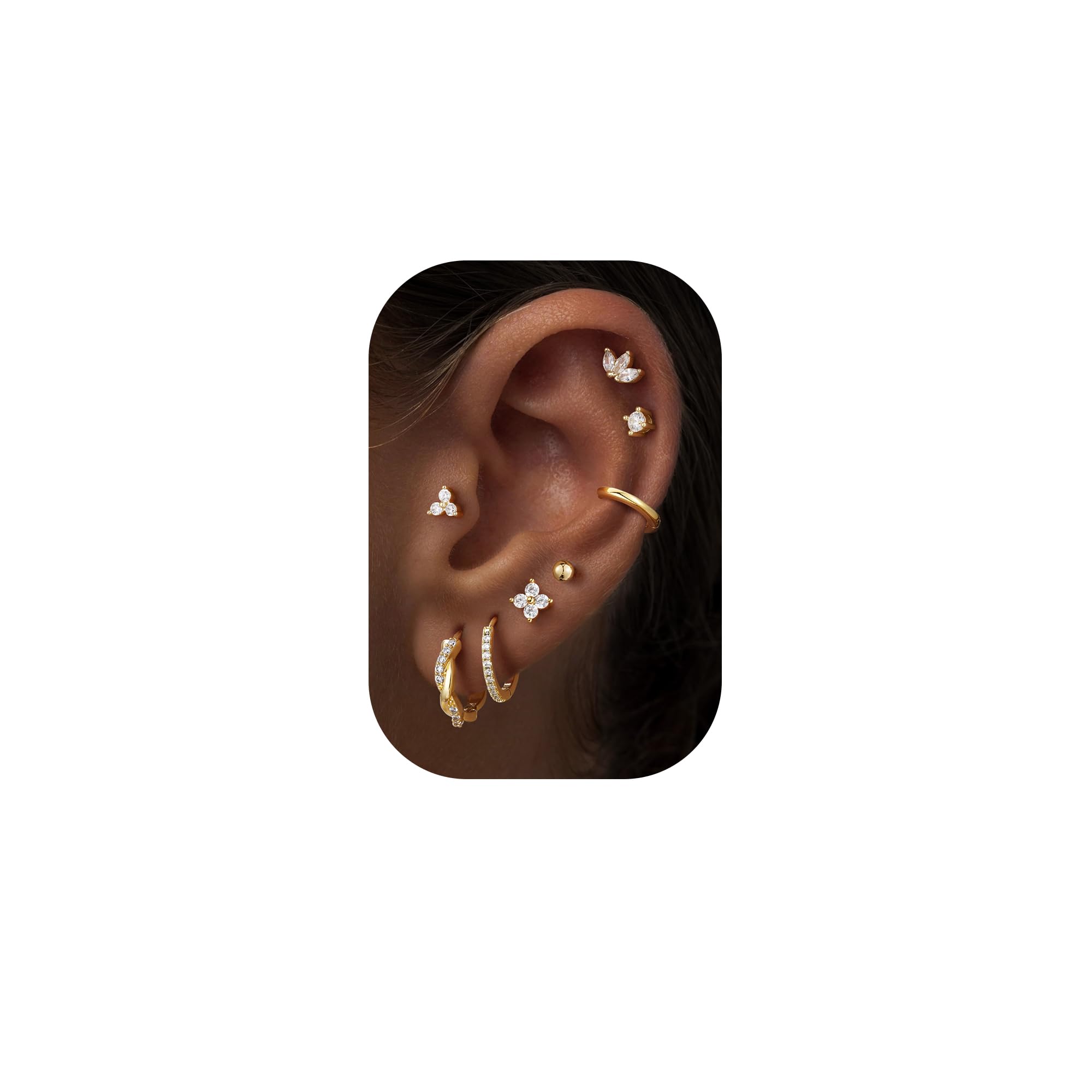 8 Pairs Hypoallergenic Gold Hoop Earrings for Women Trendy | Dainty 14K Gold Plated Huggie Hoop Stud Earrings for Women, Flat Back Earrings Set for Multiple Piercing