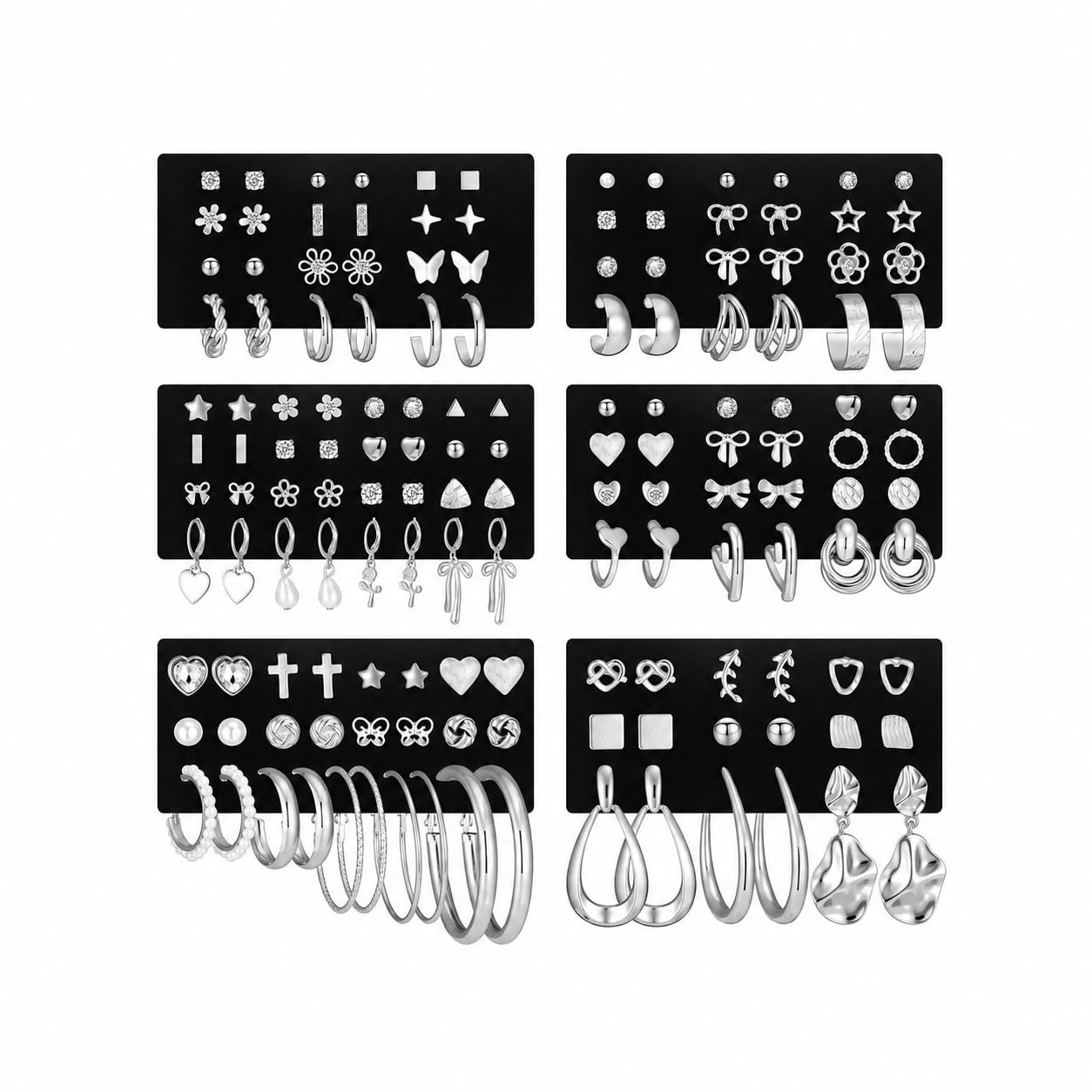 84 Pairs Gold Stud Earrings Set for Women Multipack, Fashion Pearl Cubic Zirconia Butterfly Earrings Packs Piercings, Hypoallergenic Stud Hoops Earrings for Gift