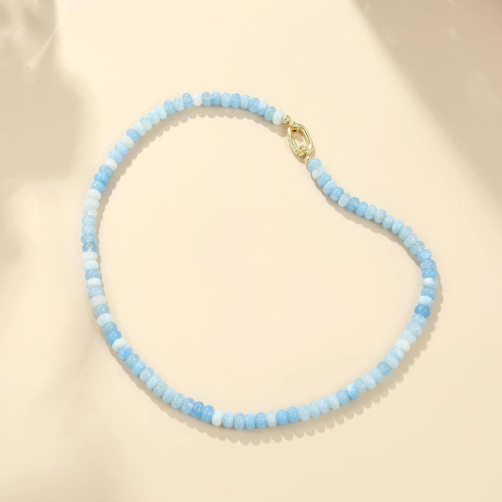 CONRAN KREMIX Colorful Stone Beaded Necklace for Women,Natural Gemstone Bead Choker Necklaces Boho Summer Beach Layering Necklace Jewelry Gift for Women