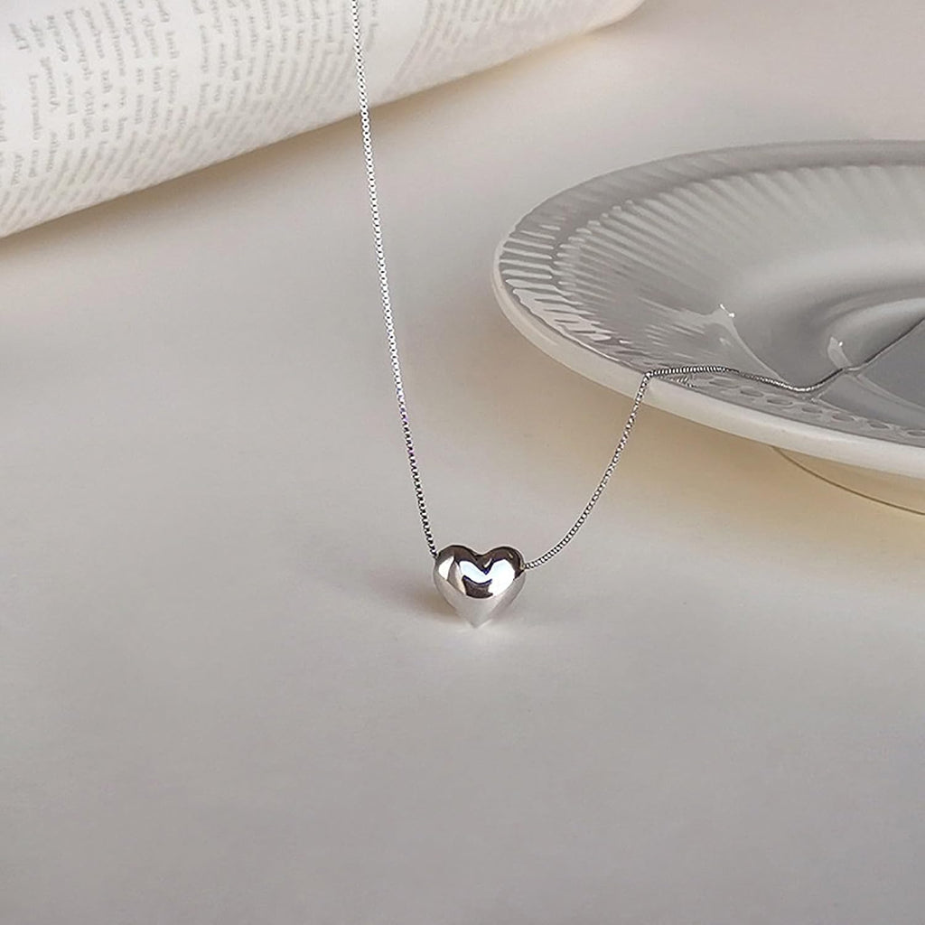 Silver Heart Pendant Necklace for Women Dainty Minimalist Jewelry
