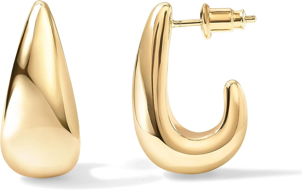 PAVOI 14K Gold Plated Statement Huggie Earrings for Women, Dome Hoops | Hypoallergenic Earrings with 925 Sterling Silver Posts, Dome Gold Hoop Earrings
