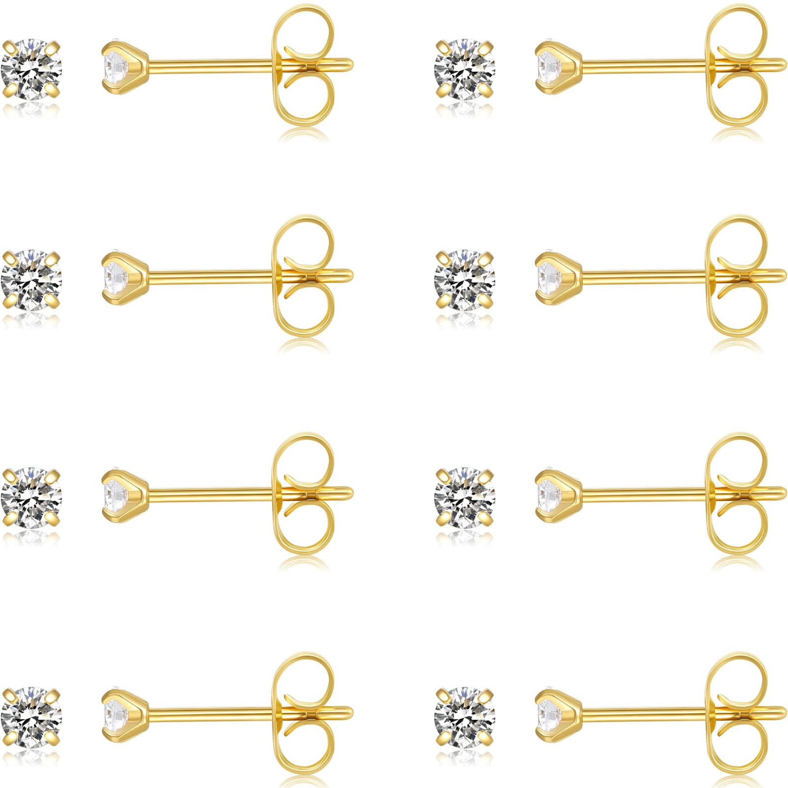 10 Pairs Small Stud Earrings for Women Hypoallergenic Multiple Piercings | Clear Sparkle, Lightweight Comfort for Everyday Wear, Second Third Hole Styling, Helix Ready, Easy to Stack, Minimal Look