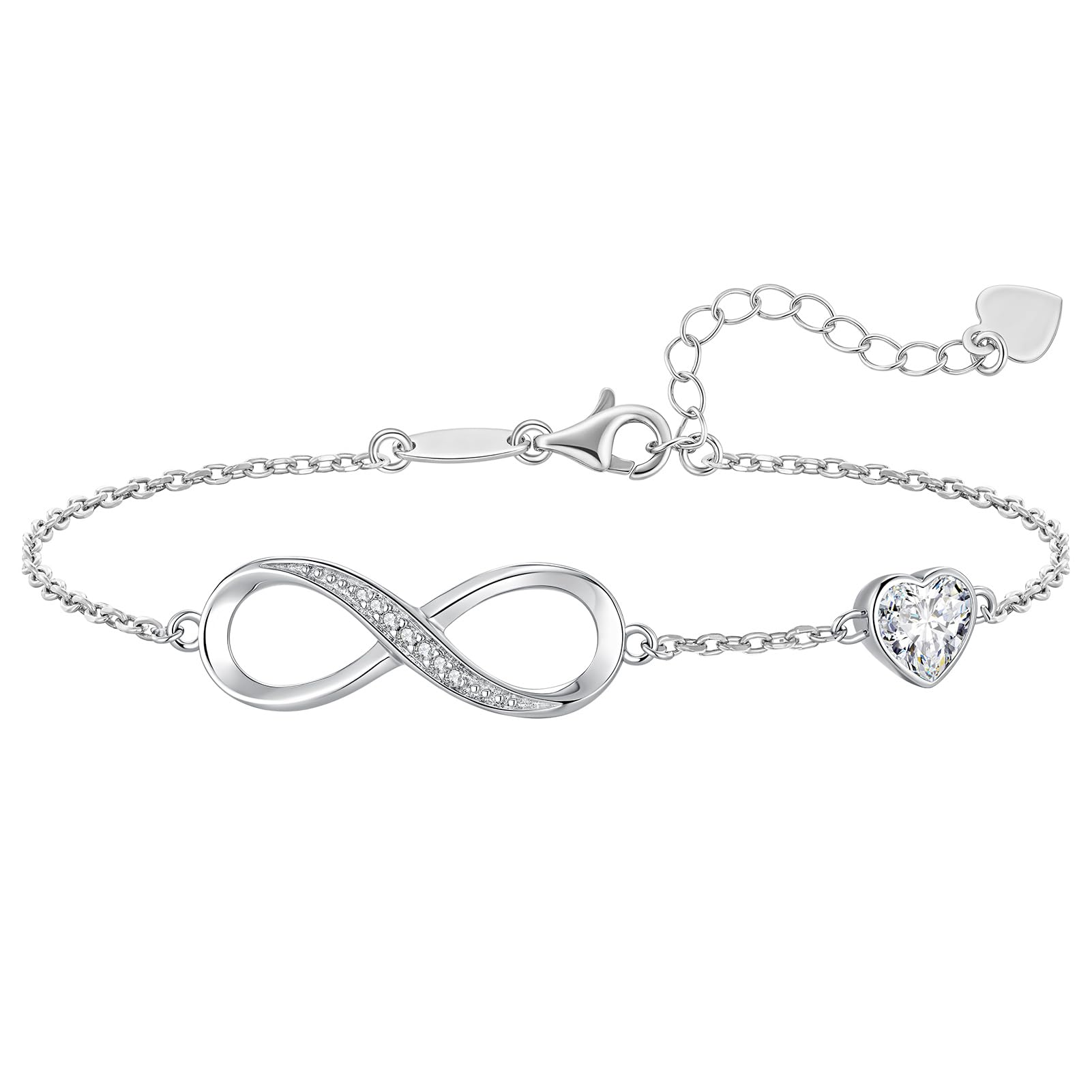 CDE 925 Sterling Silver Infinity Birthstone Bracelet Jewelry Gift for Women | Hypoallergenic,Non Tarnish,Heart CZ,Nickel-Free & Lead-Free,Anniversary Christmas Birthday Idea Gifts for Wife Girlfriend Her