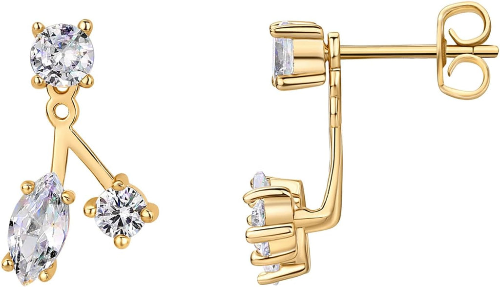 PAVOI 14K Gold Plated CZ Earring Jacket for Women, Front Back Stud Earrings | Hypoallergenic Earrings with 925 Sterling Silver Posts, Dainty Cubic Zirconia Studs, Statement Ear Jacket Earrings