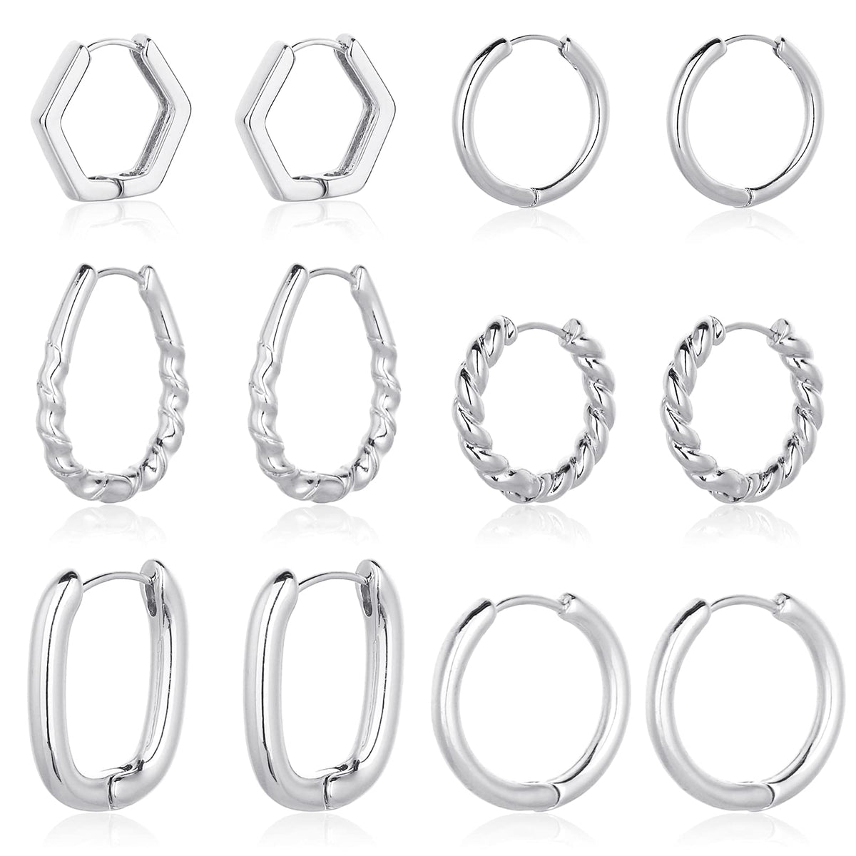 6 Pairs Chunky Gold Hoop Earrings for Women, 14K Gold Plated Hoop Earrings Hypoallergenic, Thick Lightweight Twisted Huggie Hoops Earring Set for Women’s Jewelry GIfts