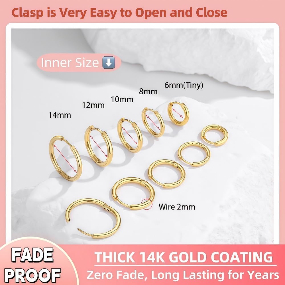 Small Gold Huggie Hoop Earrings Set for Women Stackable | Non Tarnish, Nickel Free for Sensitive Ears, Lightweight for Comfortable Everyday Wear, Multi-Pair Set