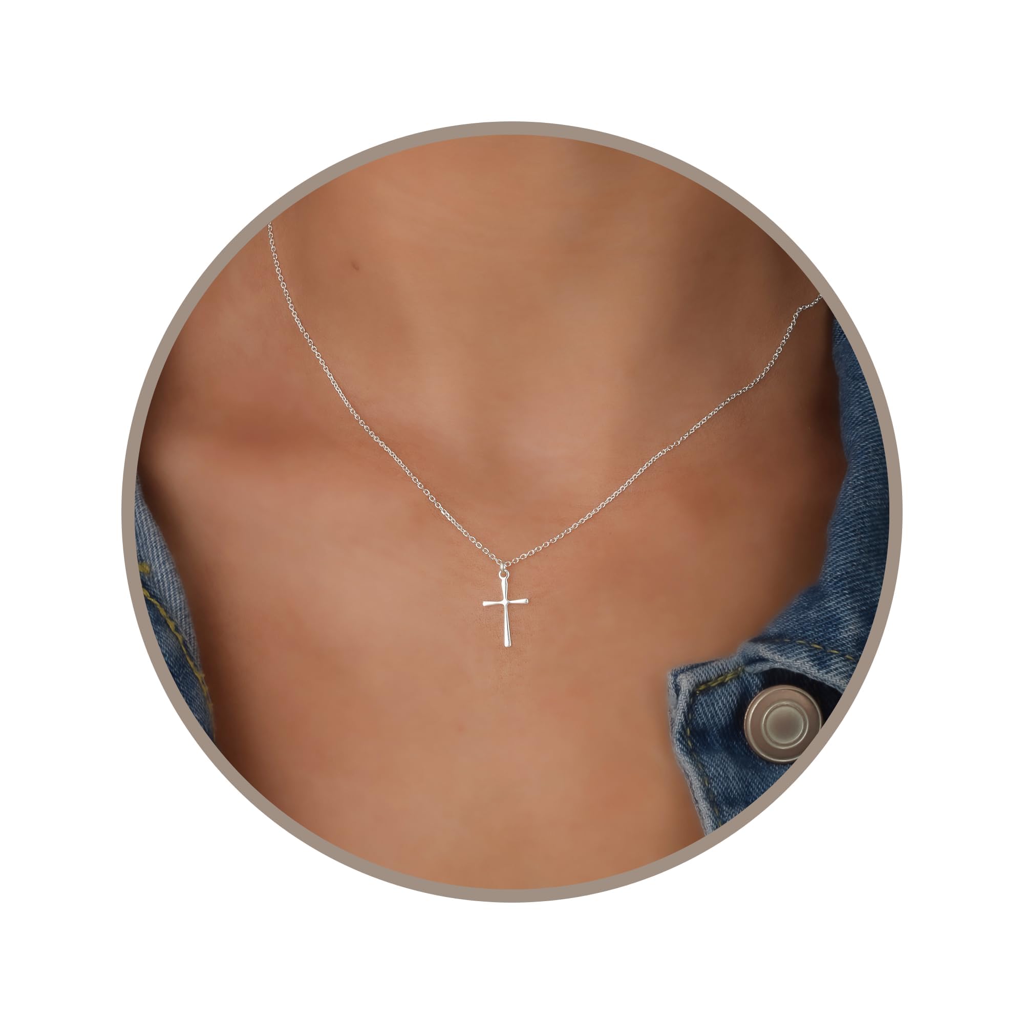 Annika Bella Cross Necklace for Women, 16-18 Inches Silver/Gold Chain, Women's Small Simple Cross Necklaces Religious Charm Jewelry, Faith Gift for Her