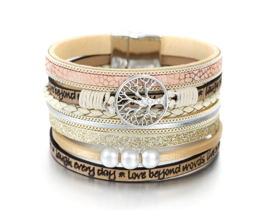 Fesciory Leather Wrap Bracelets for Women, Boho Western Layered Jewelry | Layered leather cuff bracelets, Easy on and off, Boho western style, Daily wear, Gift for women
