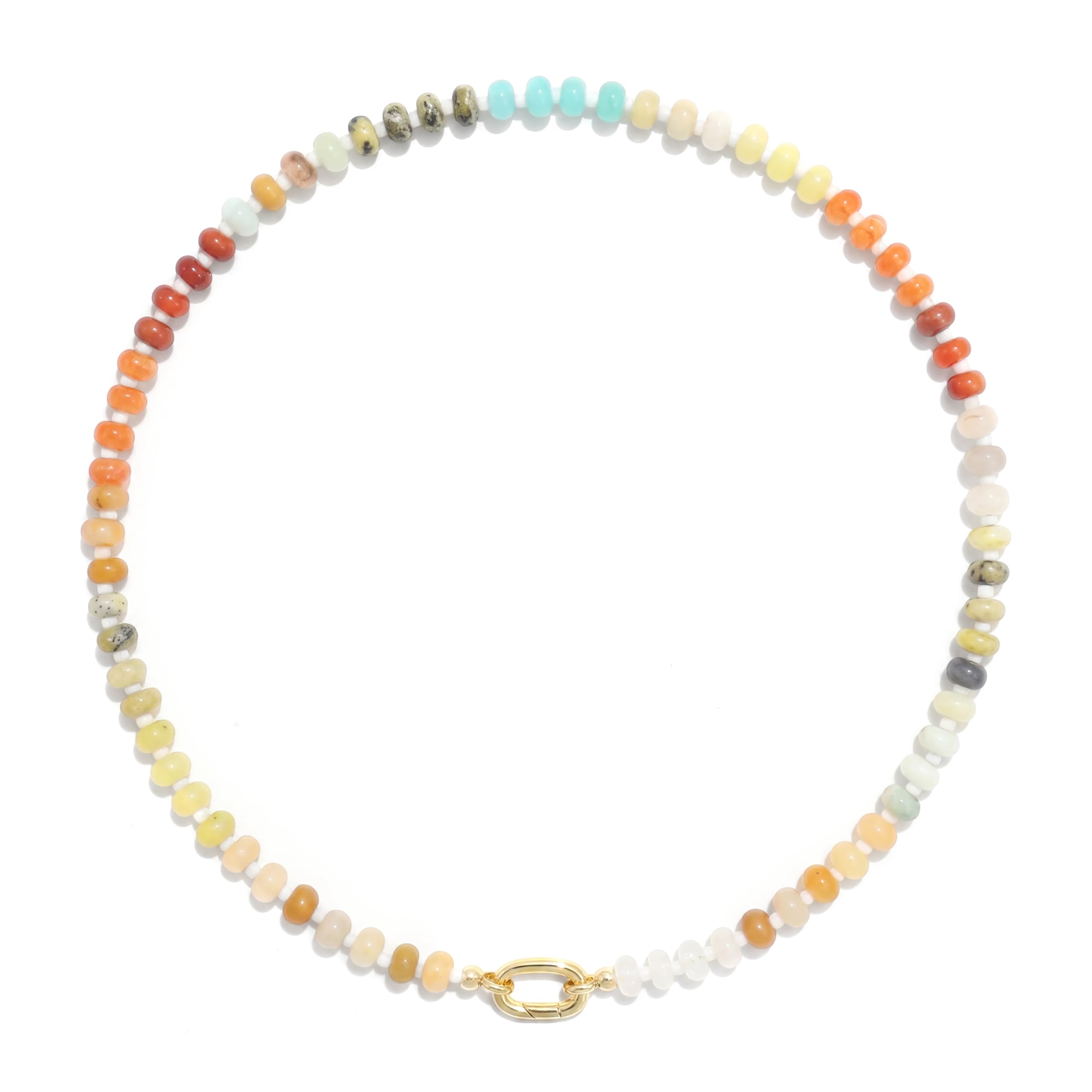 CONRAN KREMIX Colorful Stone Beaded Necklace for Women,Natural Gemstone Bead Choker Necklaces Boho Summer Beach Layering Necklace Jewelry Gift for Women