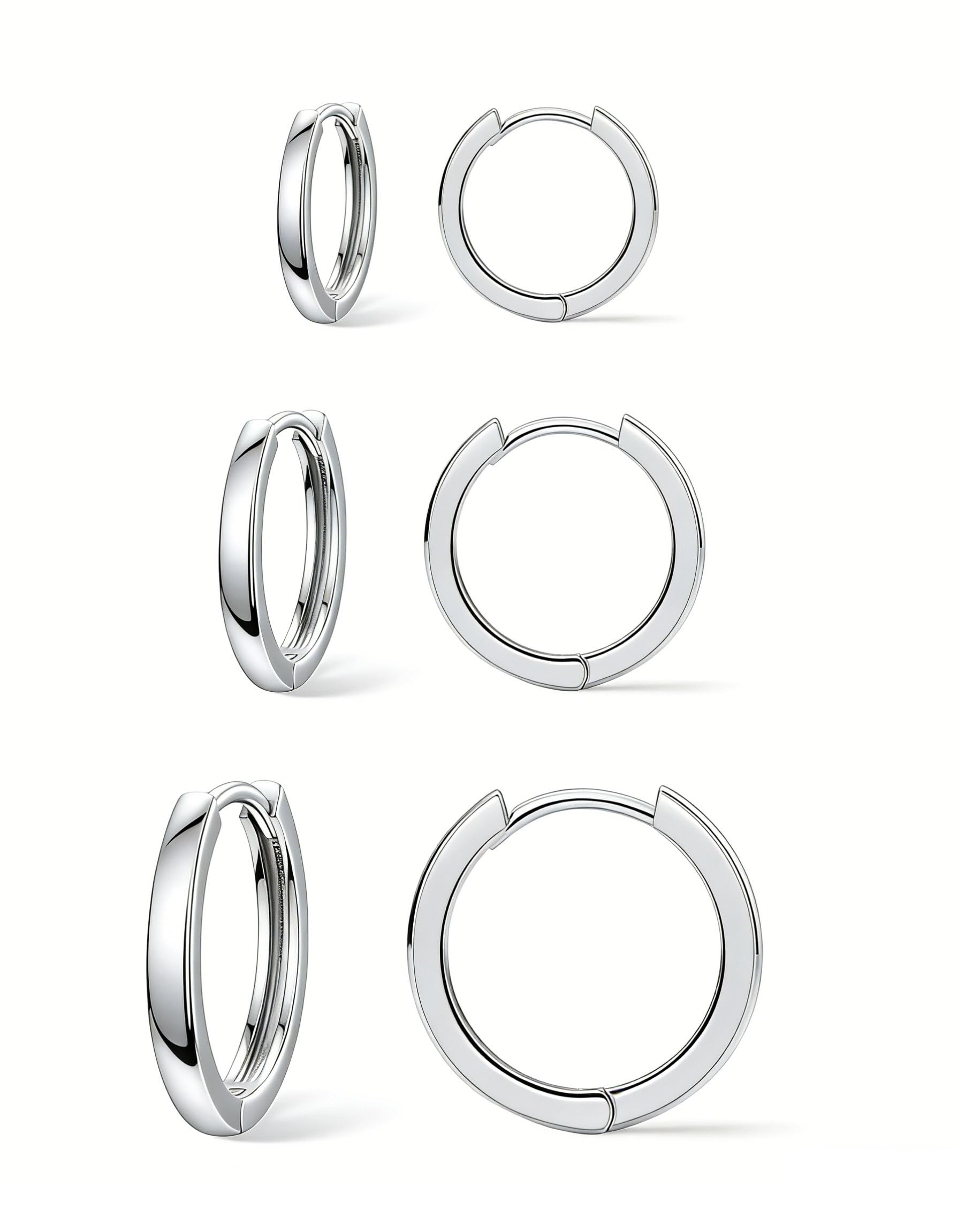 3 Pairs Gold Hoop Earrings Set for Women Trendy Chunky Small Huggie Jewelry | Hypoallergenic Silver Post Earrings for Sensitive Ears Non Tarnish, Stacks for Multiple Piercings, Gifts for Women