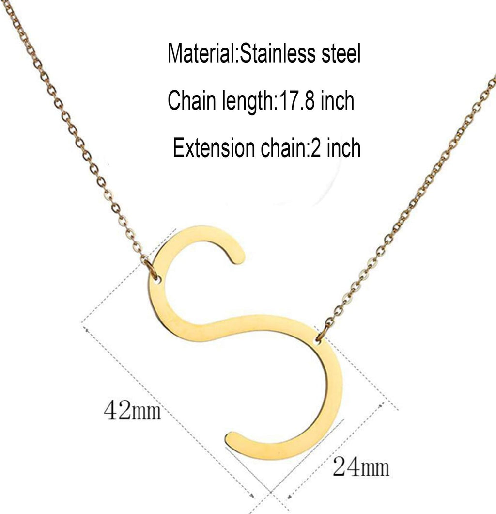 MOMOL Sideways Initial Necklace for Women Gold Plated Large Letter Necklace | Sideways Initial Necklace 18K Gold Plated Stainless Steel Large Big Letters Pendant Persoanlized Name Necklaces