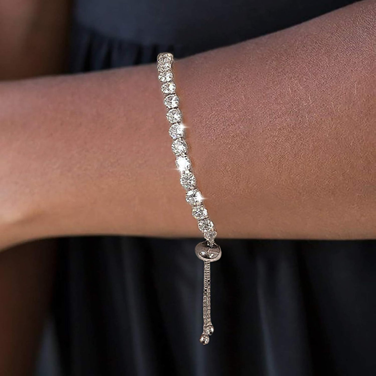 GEMOSA Tennis Bracelets for Women White Gold Plated Diamond | AAA+ Cubic Zirconia CZ Dainty Classic Adjustable Slider Bracelet Silver Fashion Jewelry Wedding Gift