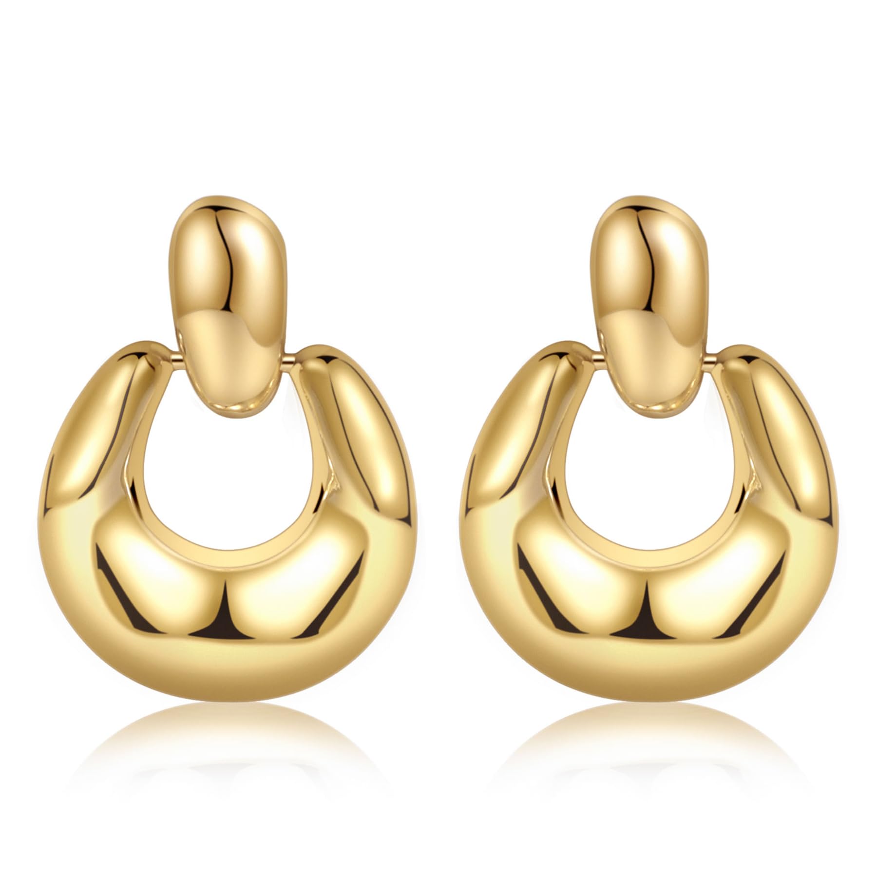 Amicon Chunky Gold Stud Earrings for Women 14k Gold Plated Hypoallergenic Earrings Statement Trendy Fashion Gold Jewelry Gifts